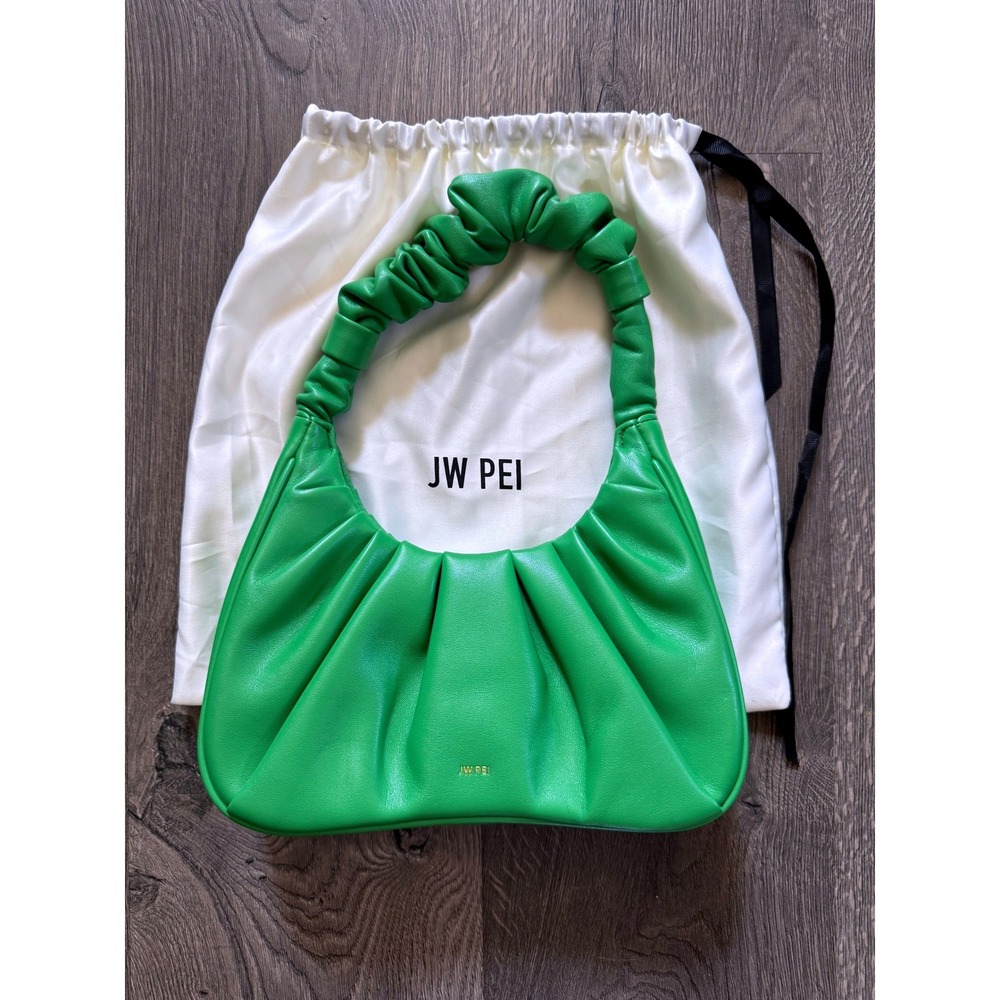 JW PEI Gabbi Ruched Hobo Handbag Small Grass Green Vegan Leather Excellent